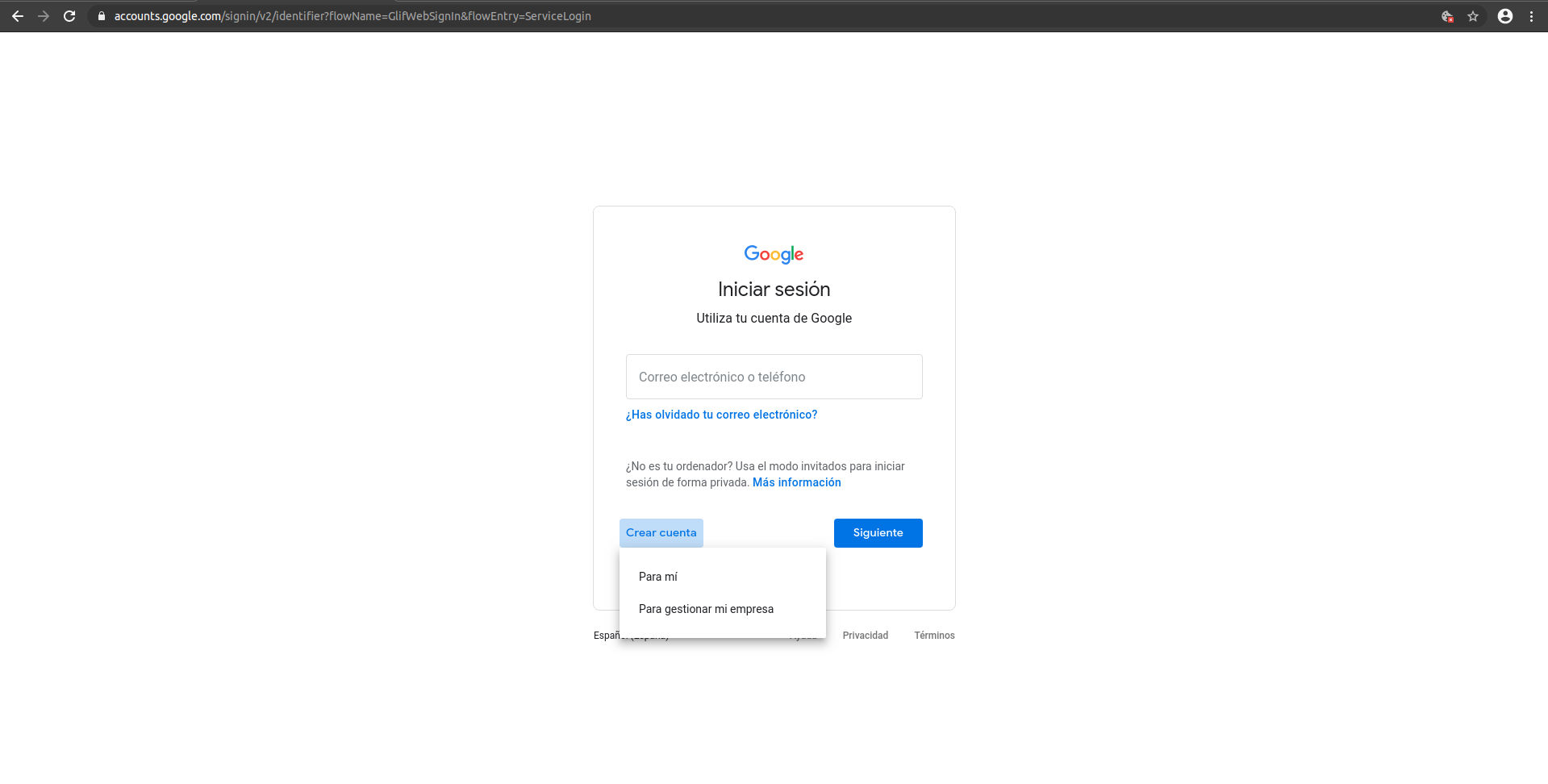 Acceder a cuenta de Google o crear una cuenta en Google para solucionar el aviso de seguridad
