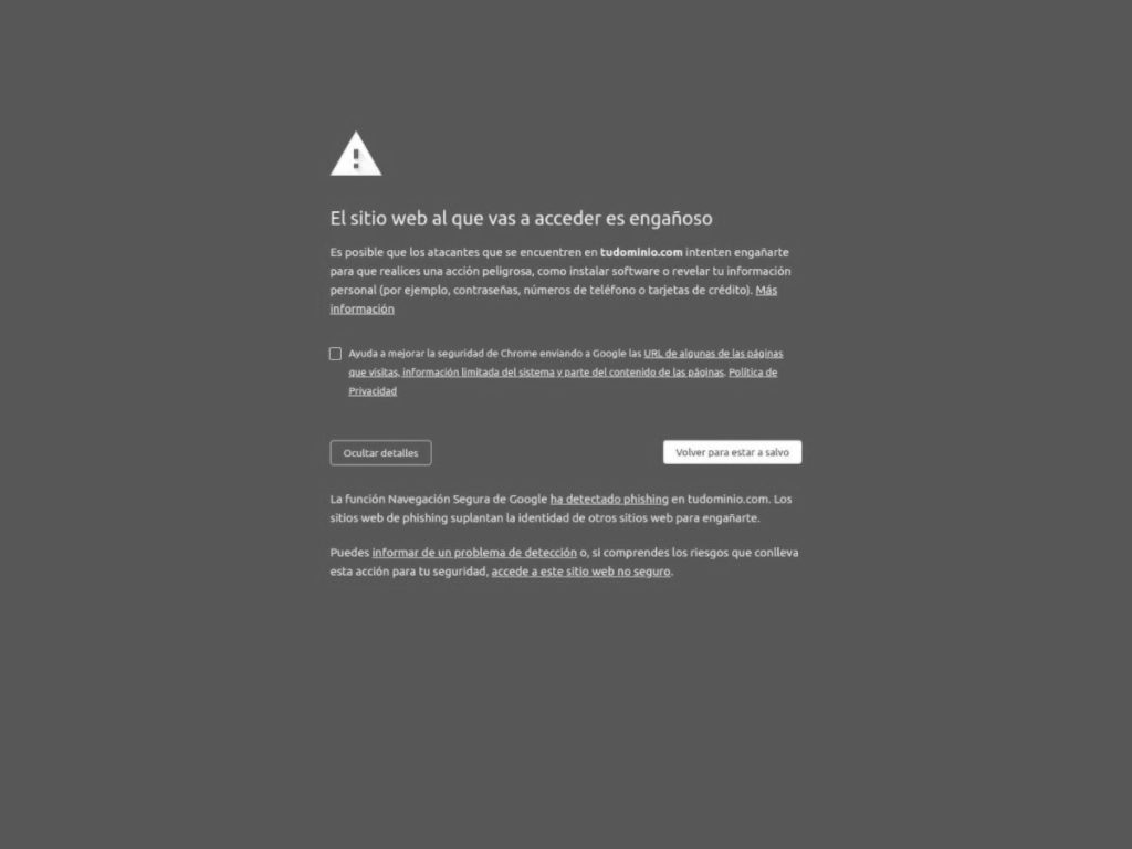 Aviso seguridad Phising - El sitio web al que vas a acceder es engañoso